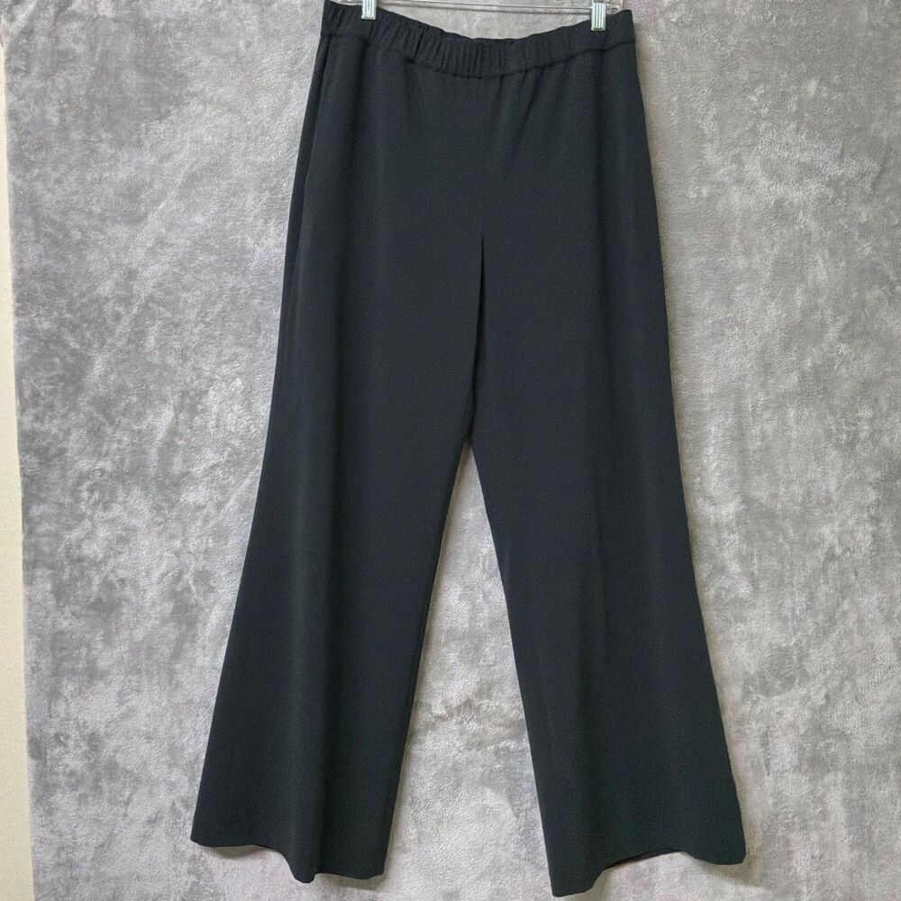Lands End Wide Leg Travel Pants Elastic Waist Women  Size 14 Black career comfot